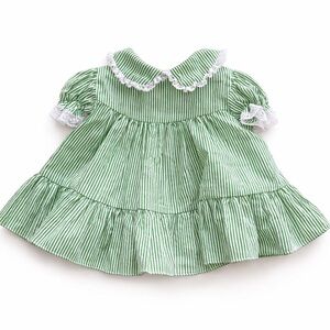 Vintage Bryan Baby Girl Dress 3–6 Months Green Stripe Lace Collar USA